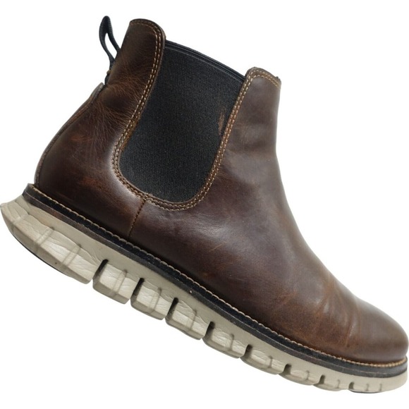 COLE HAAN Men Zerogrand Chelsea Boots Size 7.5 M Brown Ankle Leather Waterproof - Picture 1 of 10